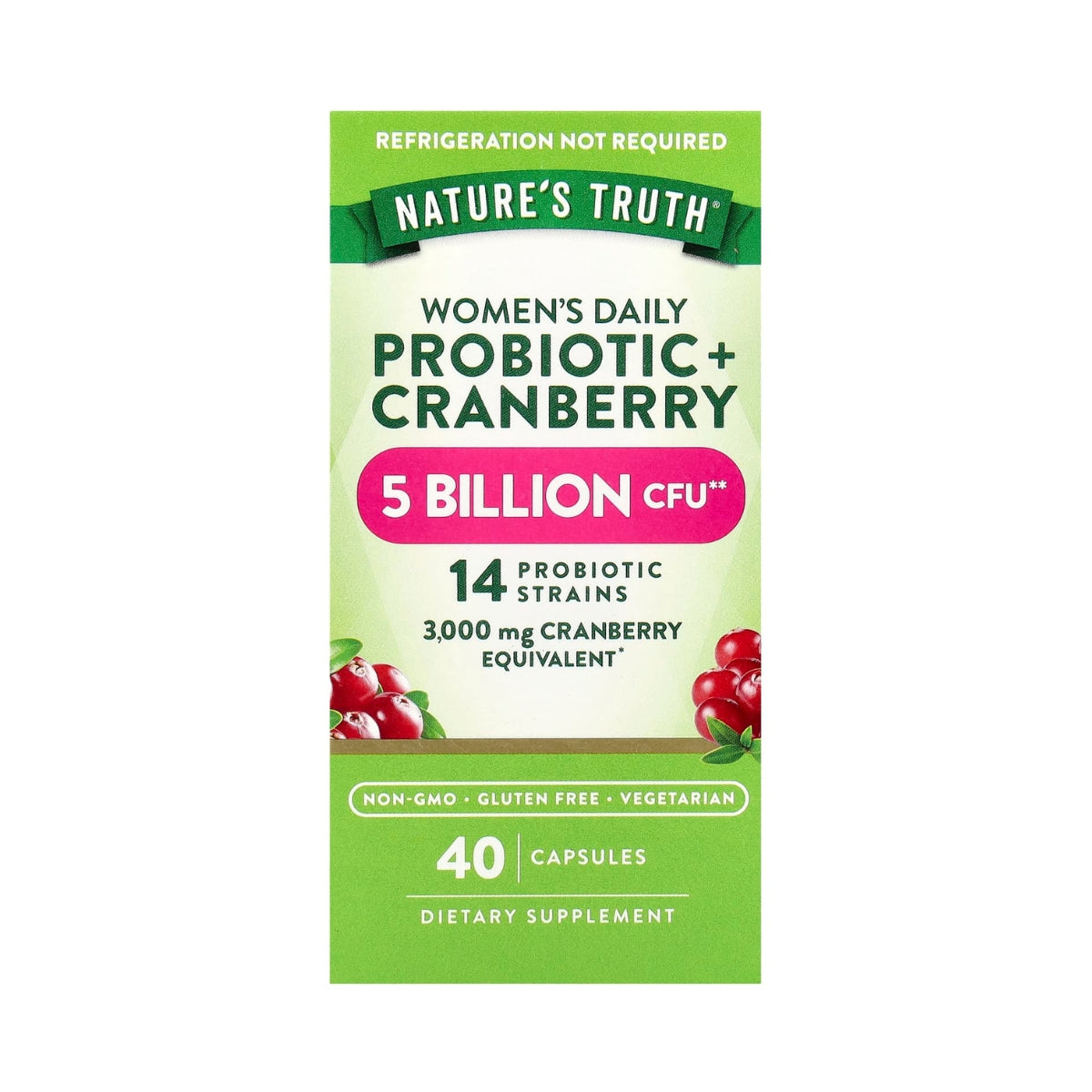 Probiotico 5 Billones CFU 14 Cepas Cranberry Mujer 40 Capsulas Natures Truth