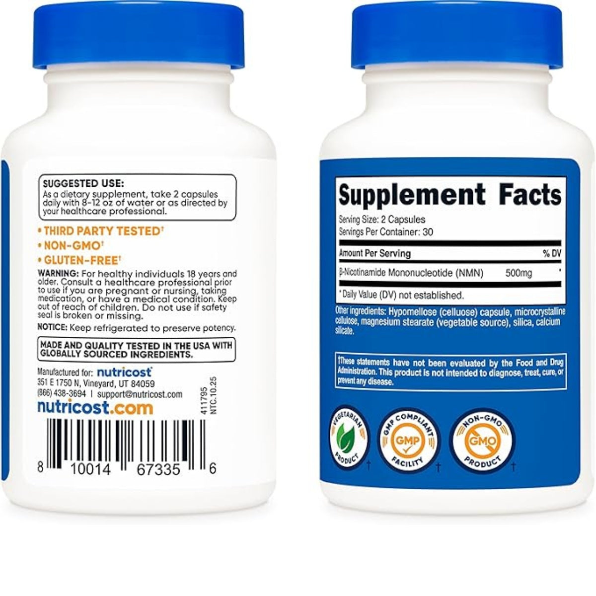 nmn nicotinamide mononucleotide 500 mg 60 capsulas nutricost