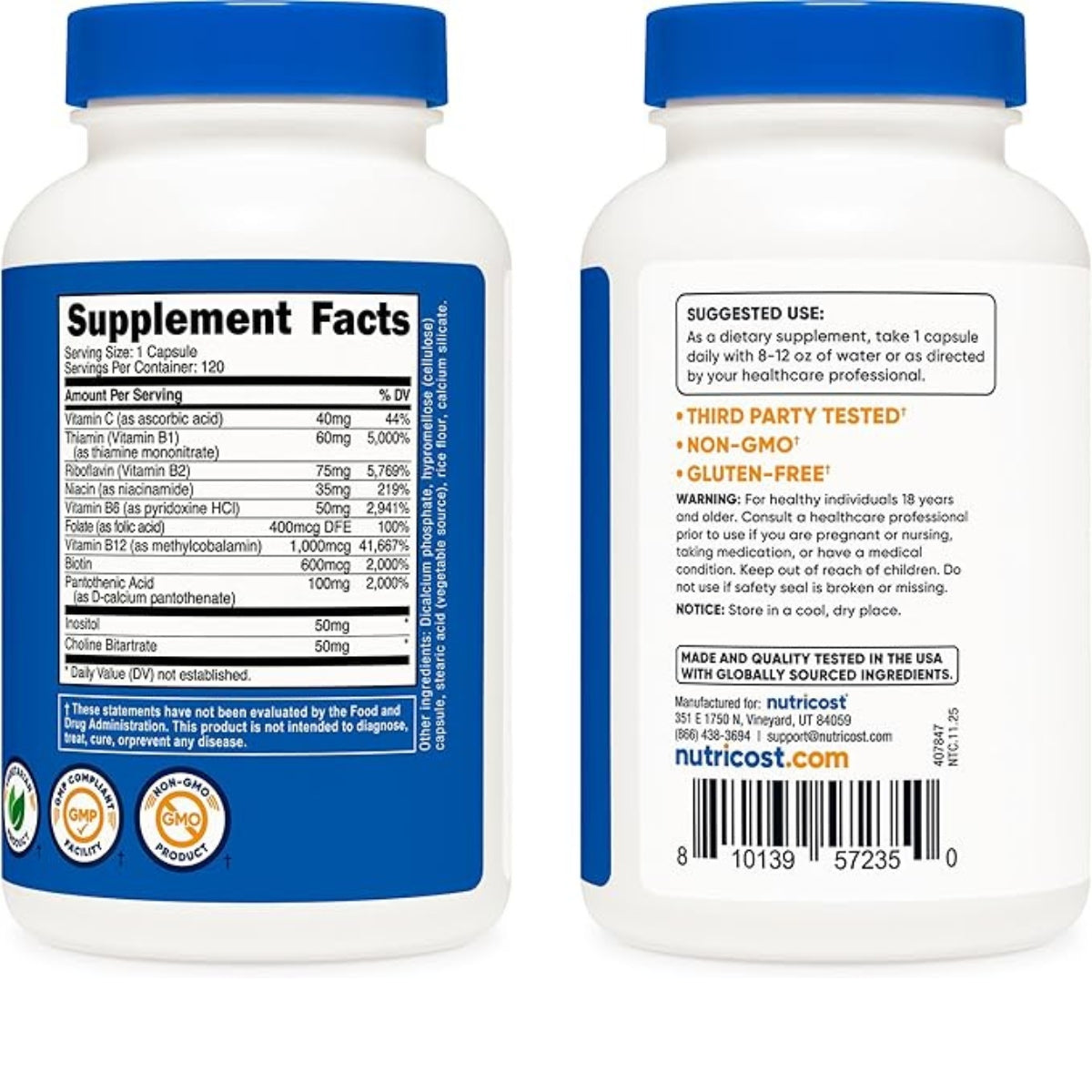 Vitamina B Complex 462 Mg 120 Capsulas Nutricost