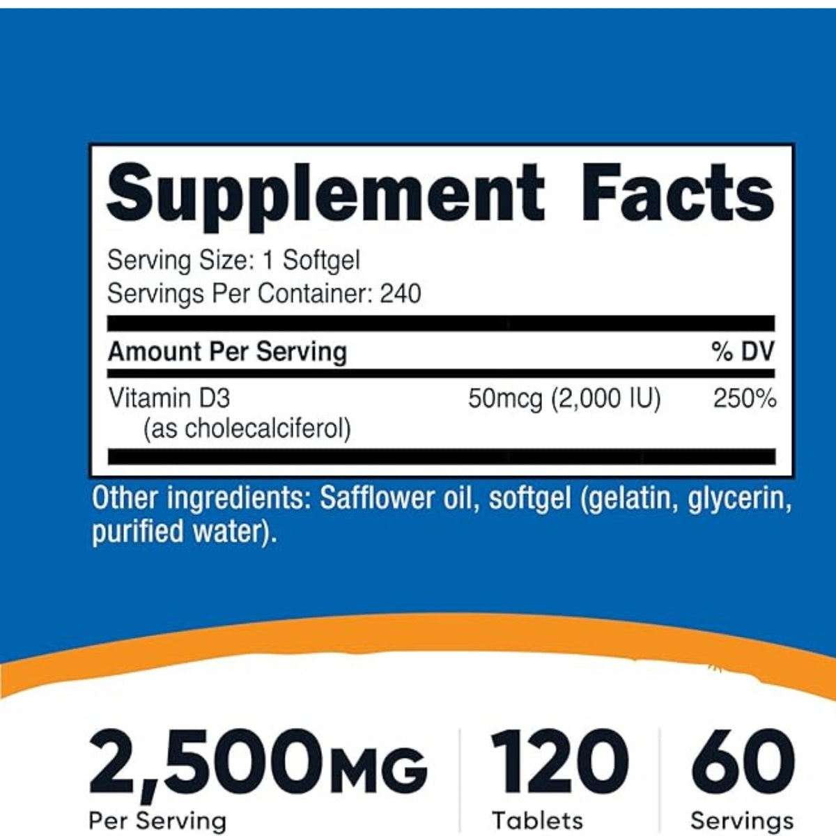 Vitamina D3 2000 IU 240 Softgels Nutricost