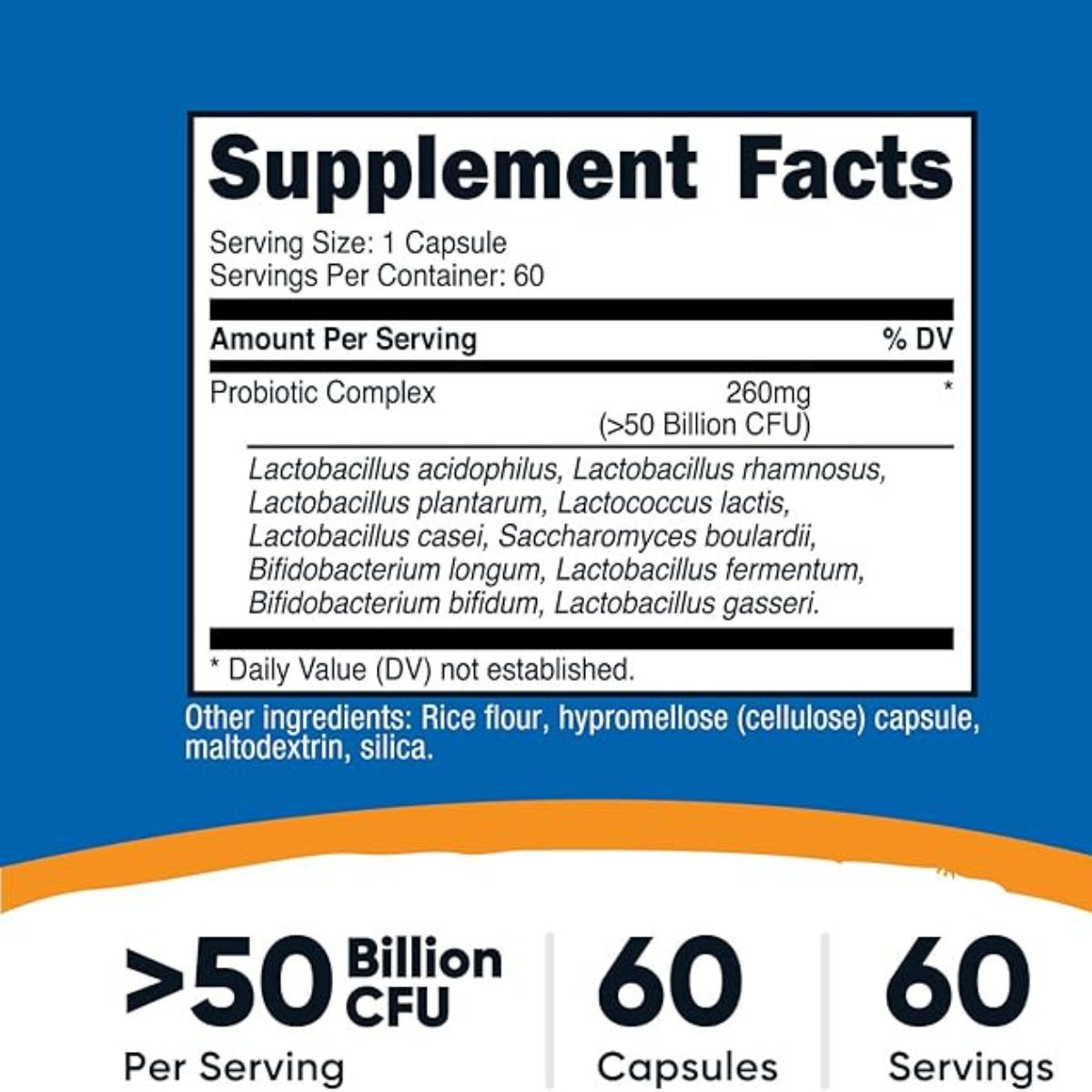 Probióticos 50 Billones Ufc 60 Capsulas Nutricost