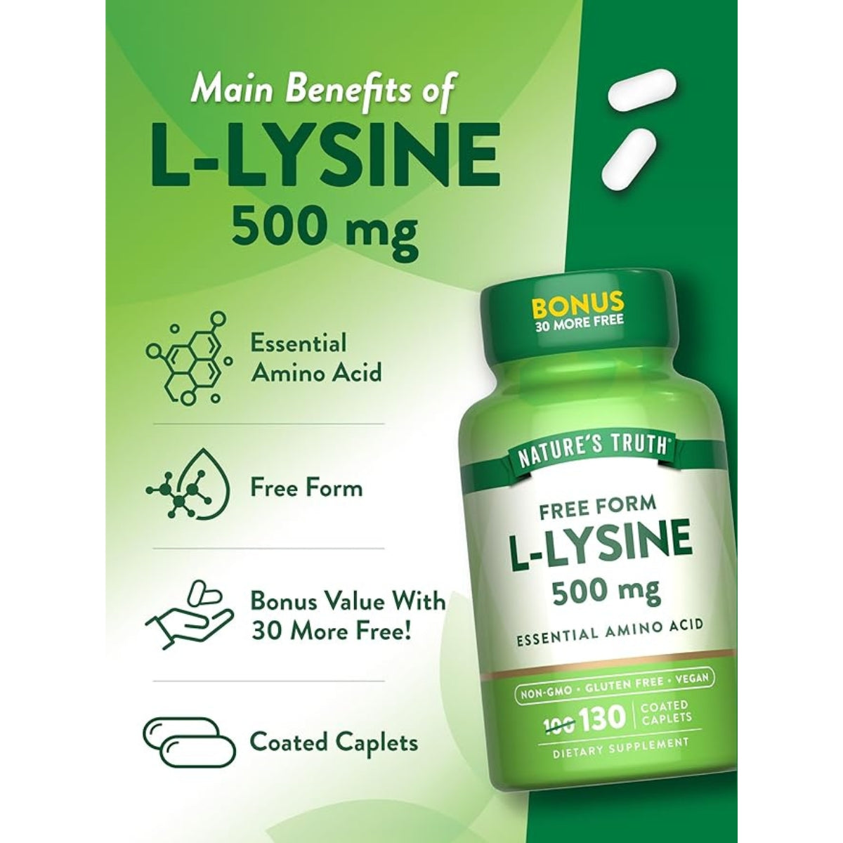 L Lysine 500 mg 130 Cápsulas Natures Truth