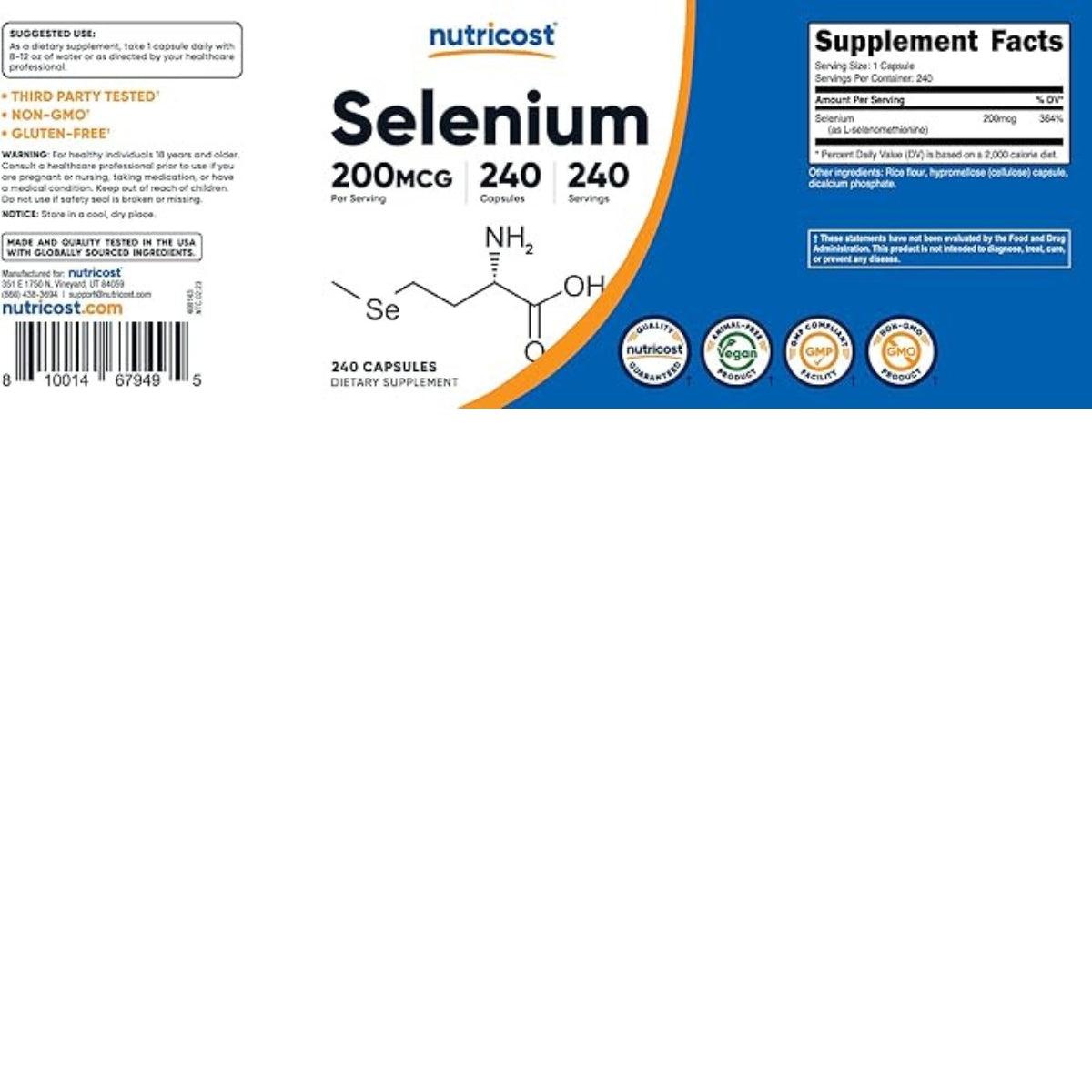 Selenium 200 Mcg 240 Capsulas Nutricost
