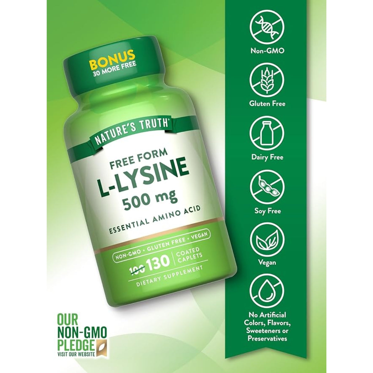 L Lysine 500 mg 130 Cápsulas Natures Truth