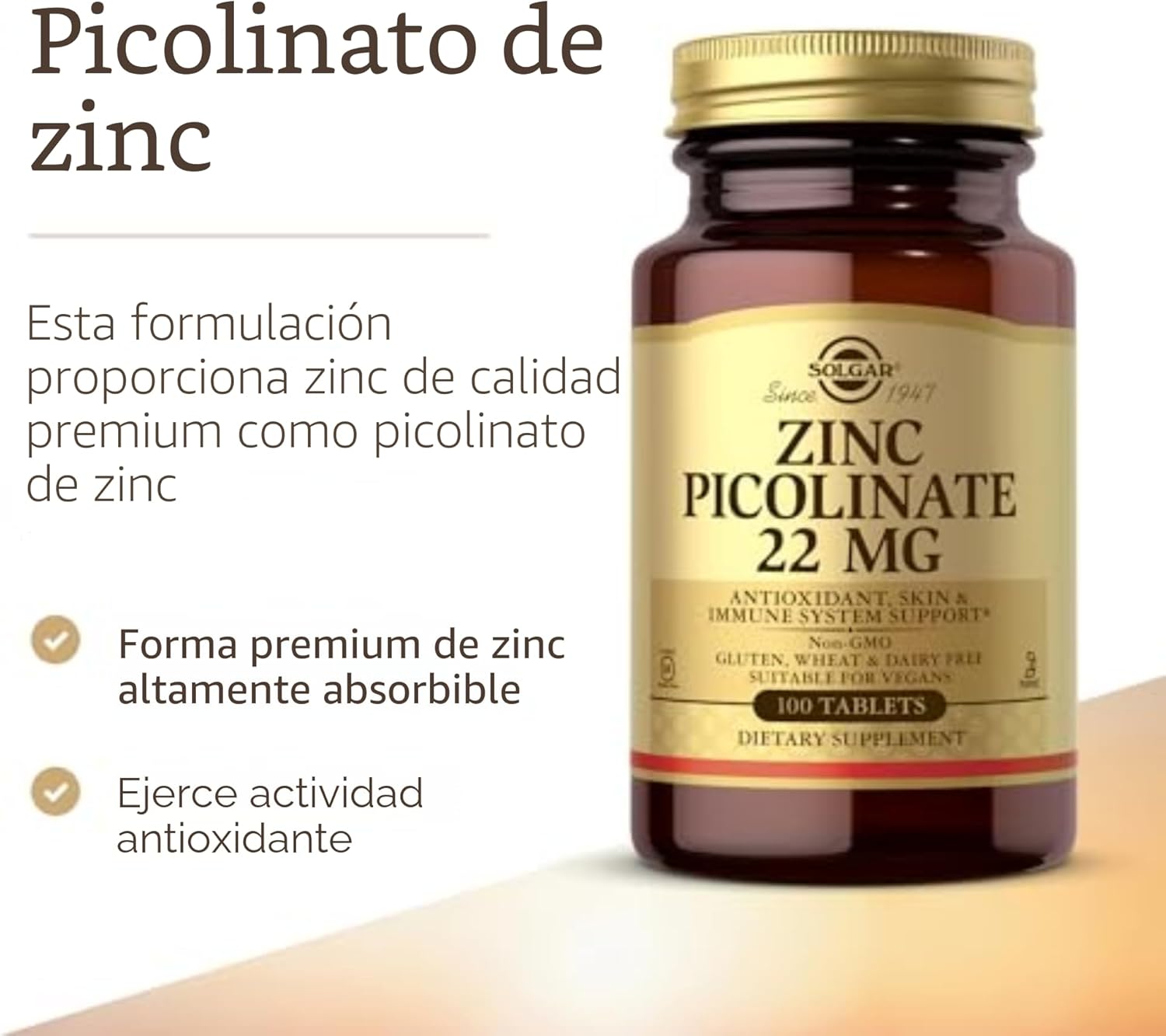 Zinc Picolinate 22 Mg 100 Tabletas Solgar
