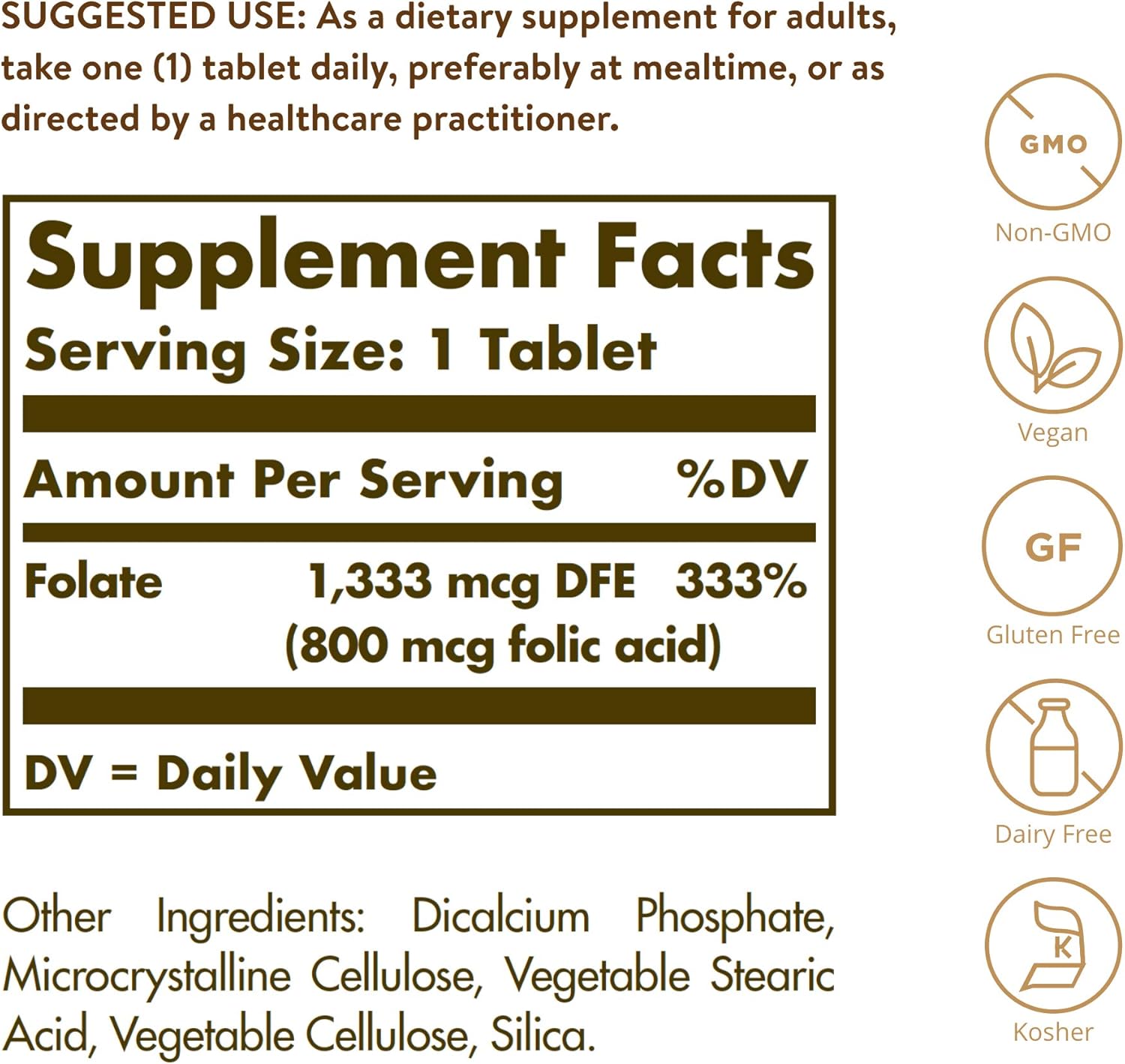 Folate 1333 Mcg 250 Tabletas Solgar