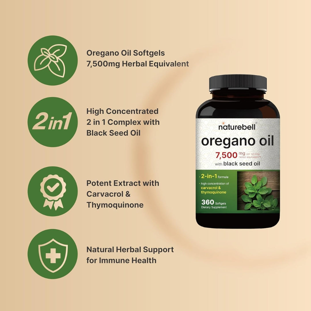 Aceite De Oregano 7500 Mg 360 Softgels Blandas Naturebell
