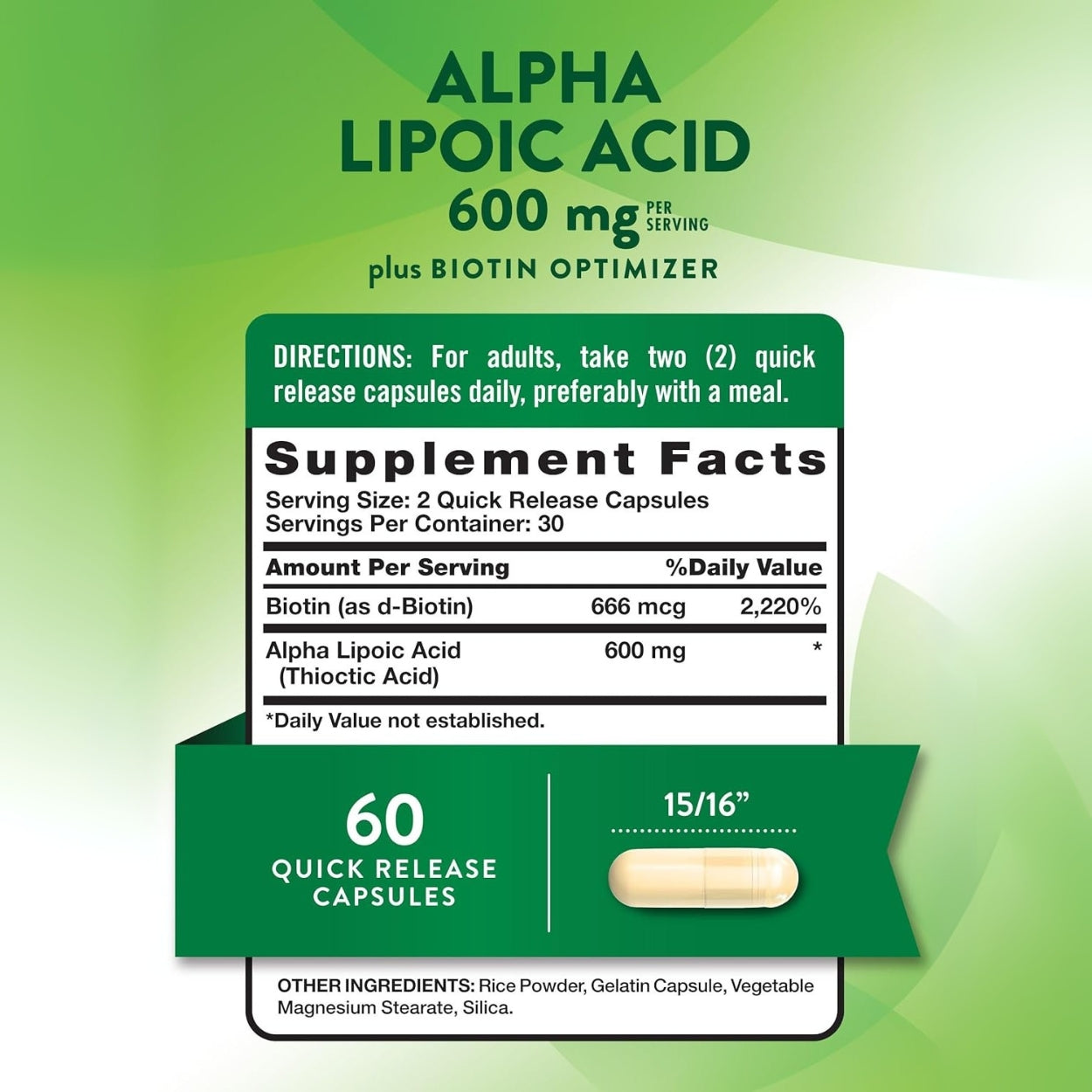 Acido Alpha Lipoico 600 Mg 60 Capsulas Natures Truth