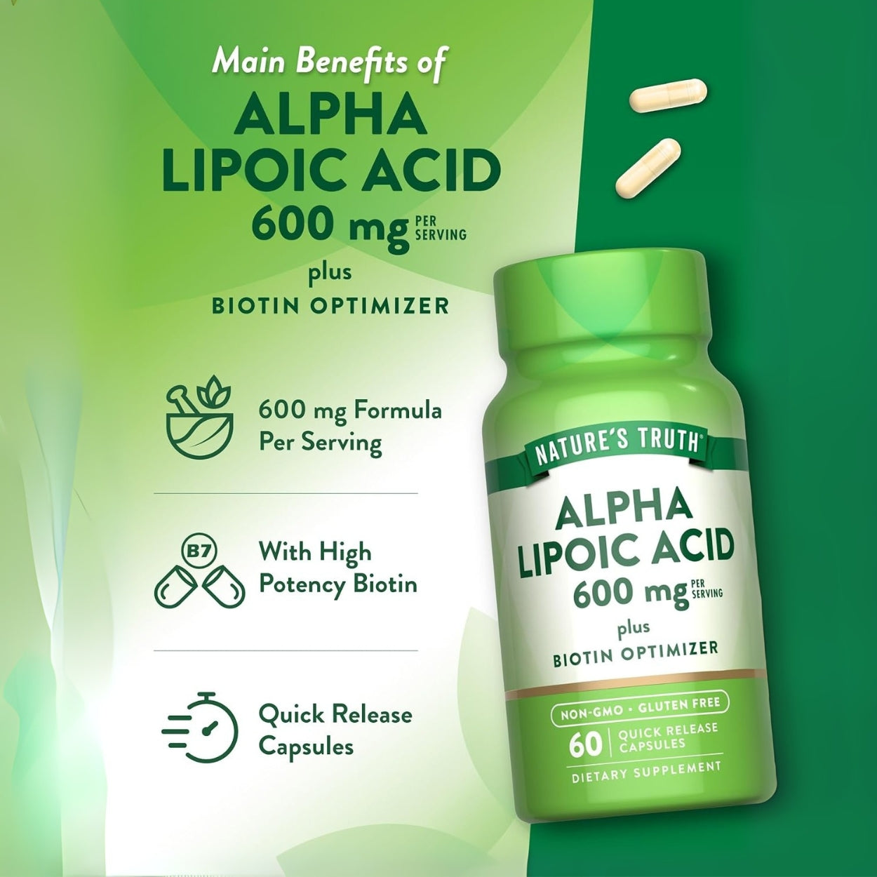 Acido Alpha Lipoico 600 Mg 60 Capsulas Natures Truth