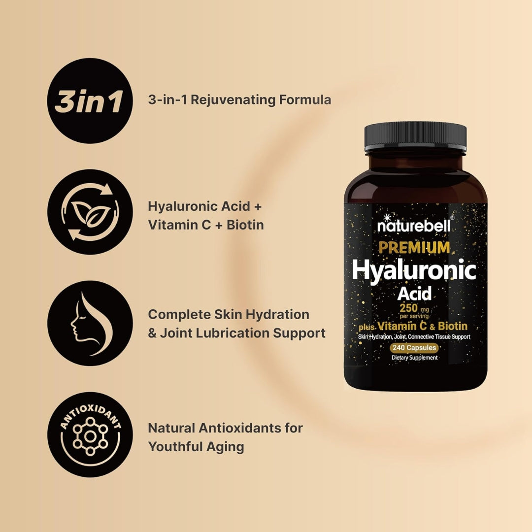 Ácido Hialuronico Con Vitamina C y Biotina 250 Mg 240 Capsulas Naturebell