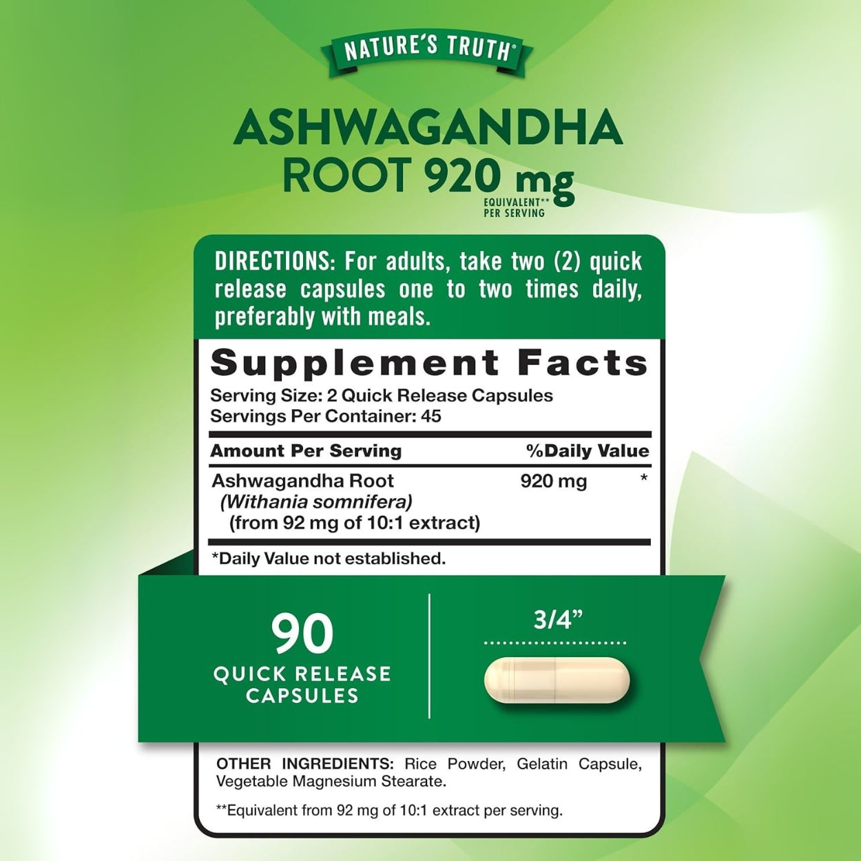 Ashwagandha Root 920 Mg 90 Capsulas Natures Truth