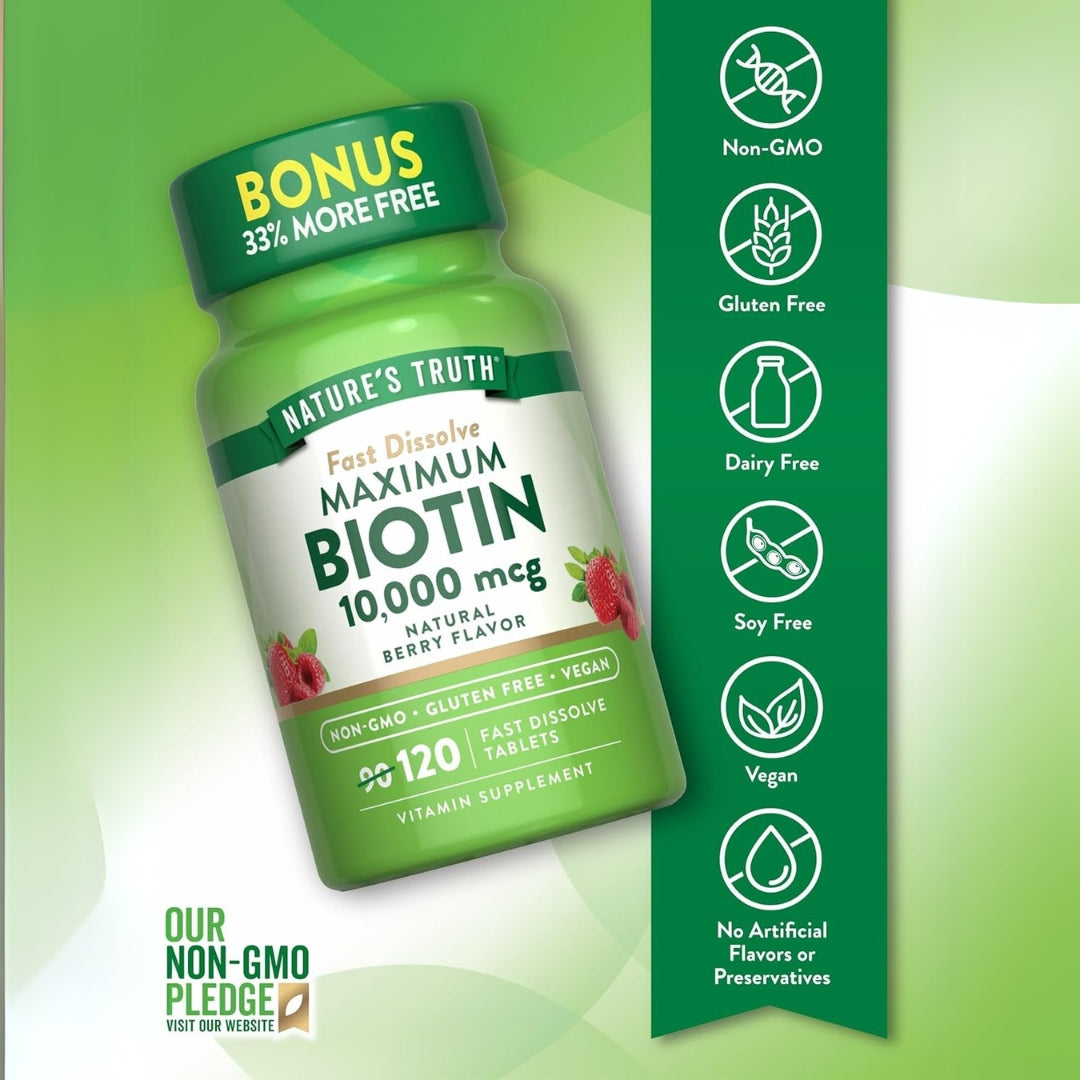 Biotina 10000 Mcg 120 Tabletas Natures Truth