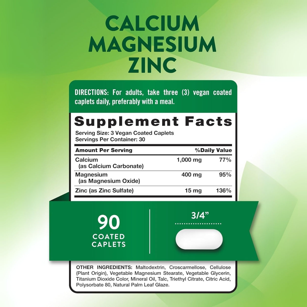 Calcio Magnesio Zinc 90 Tabletas Natures Truth