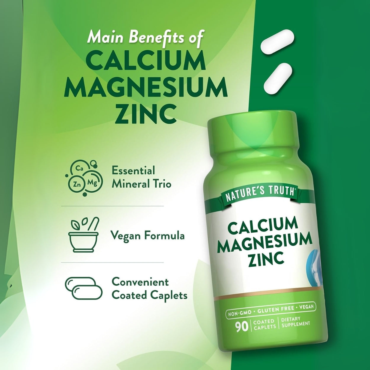 Calcio Magnesio Zinc 90 Tabletas Natures Truth