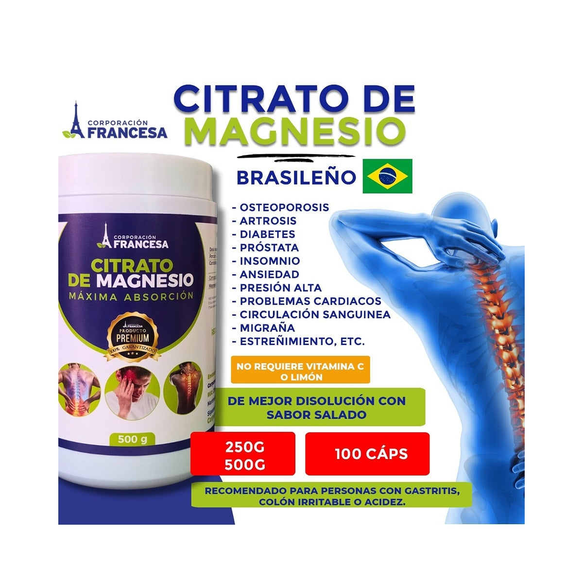 Citrato De Magnesio Brasileño 100 Capsulas Corporacion Francesa