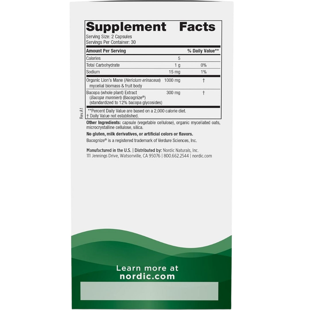 Cognicion Complex Melena de Leon y Bacopa 60 Capsulas Nordic Naturals