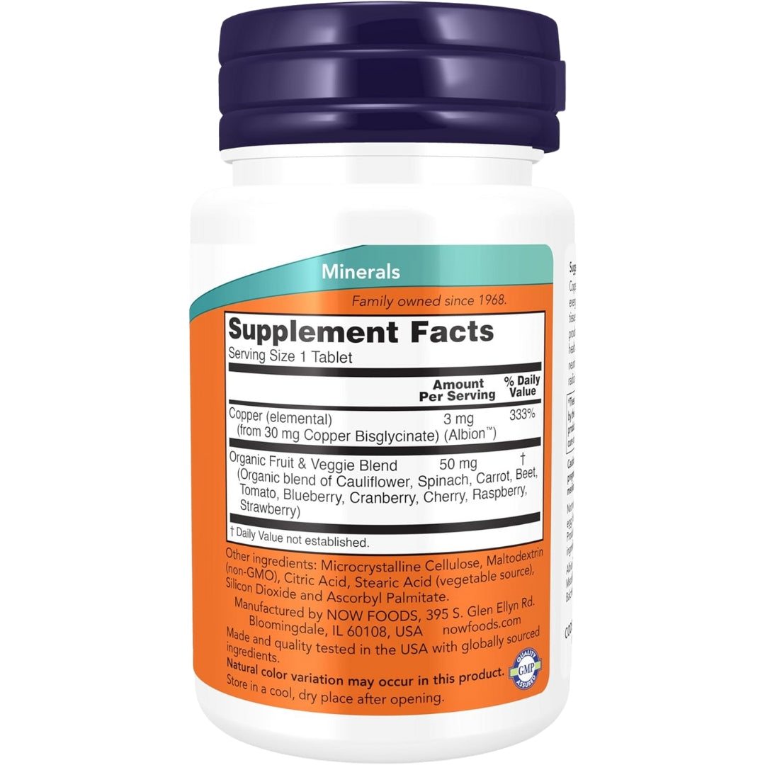 Glicinato De Cobre 3 Mg 120 Tabletas Now