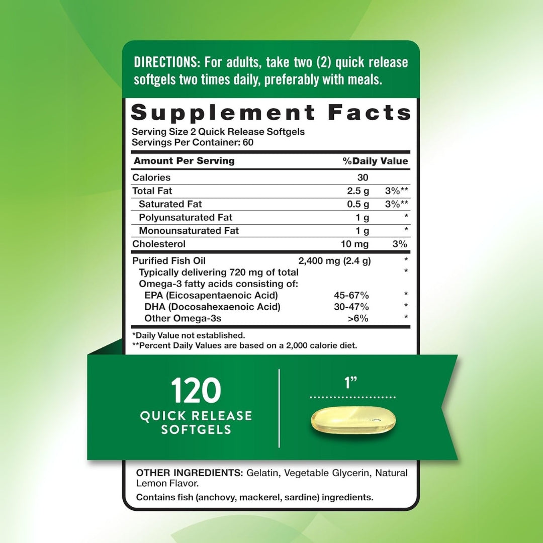 Fish Oil 2400 Mg Omega 3 120 Softgels Natures Truth