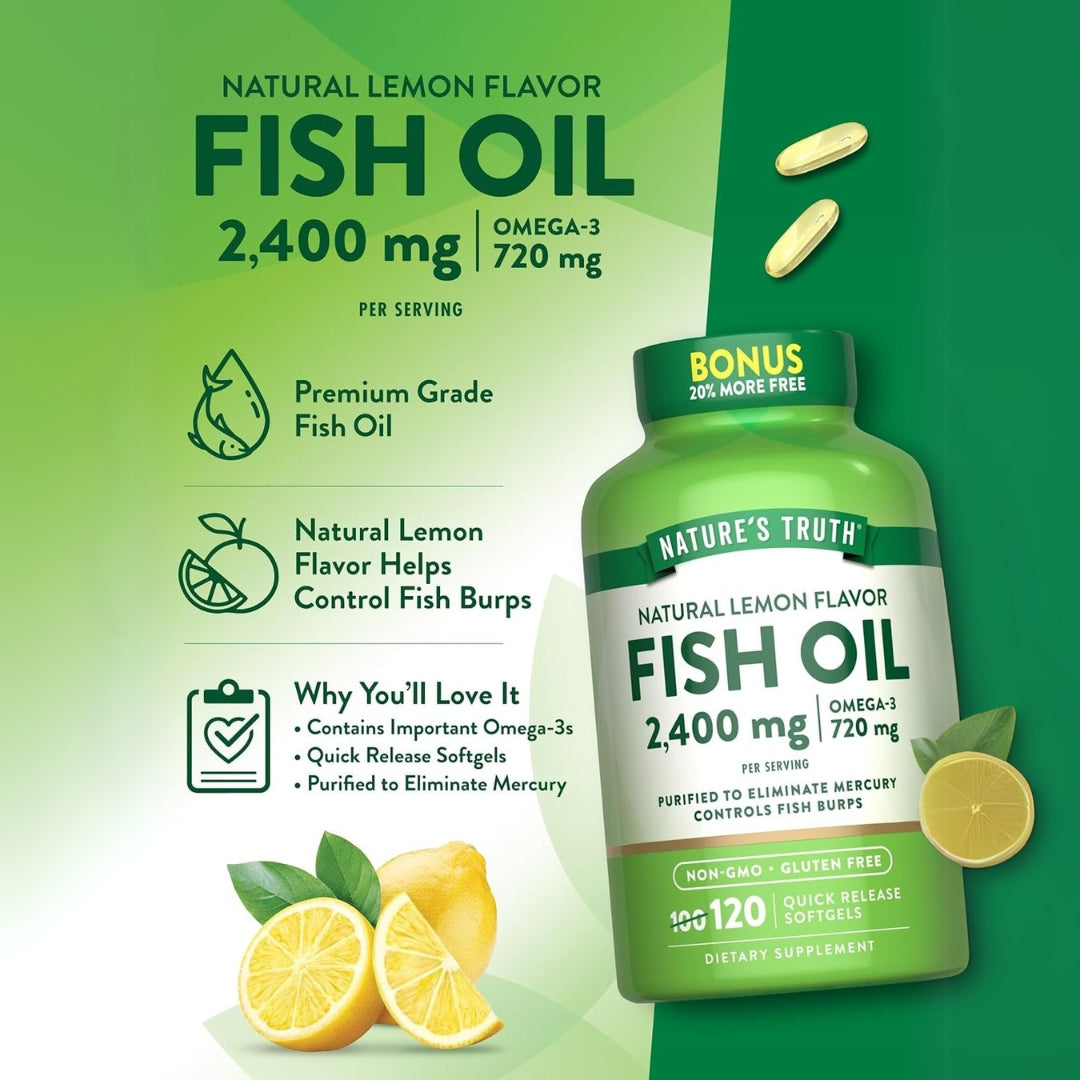 Fish Oil 2400 Mg Omega 3 120 Softgels Natures Truth
