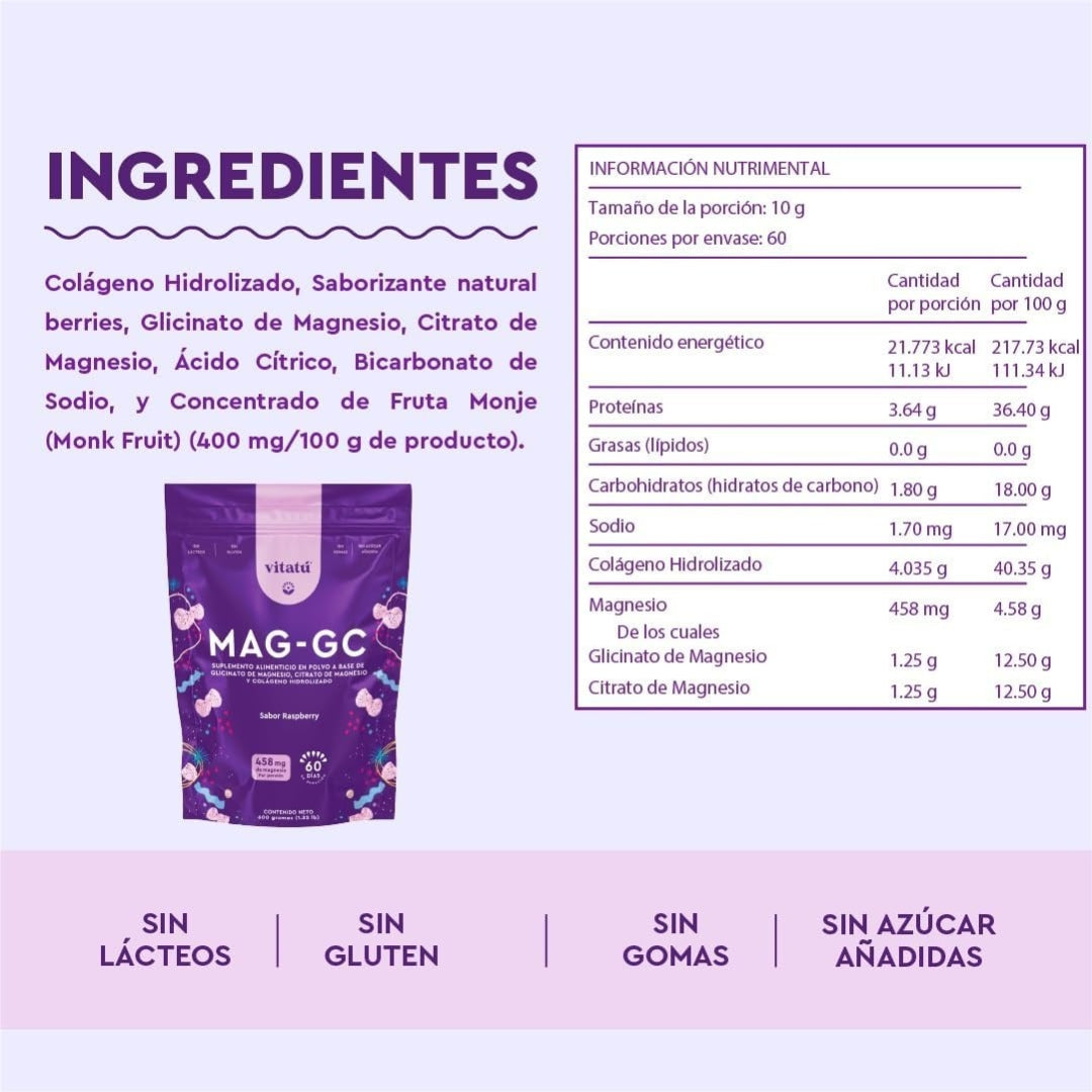 Glicinato Y Citrato De Magnesio 458 Mg 600 Gr Vitatu