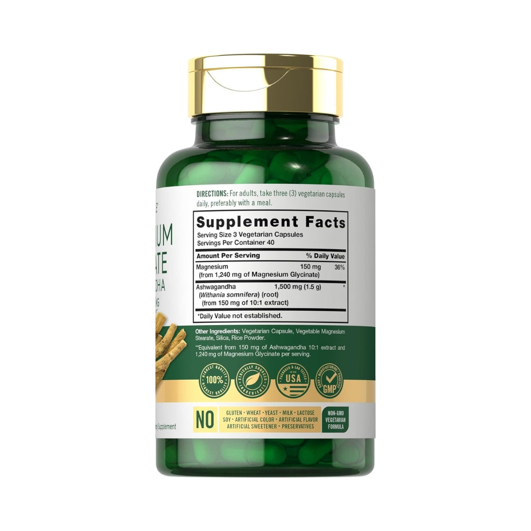 Glicinato de Magnesio Con Ashwagandha Complex 2740 Mg 120 Capsulas Carlyle