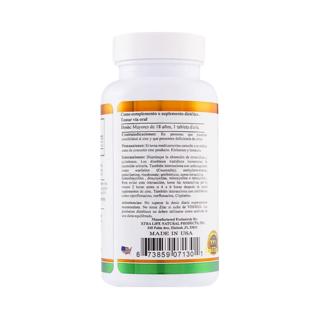 Gluconato de Zinc 25 Mg 60 Tablets Xtralife