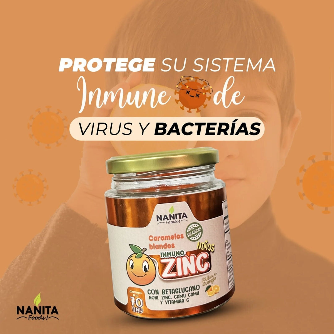 Inmuno Zinc Sin Azucar Niños 70 Caramelos Blandos Nanita Foods