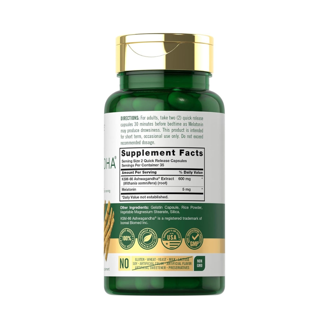 KSM 66 Ashwagandha 600 Mg Con Melatonina 5 Mg 70 Capsulas Carlyle