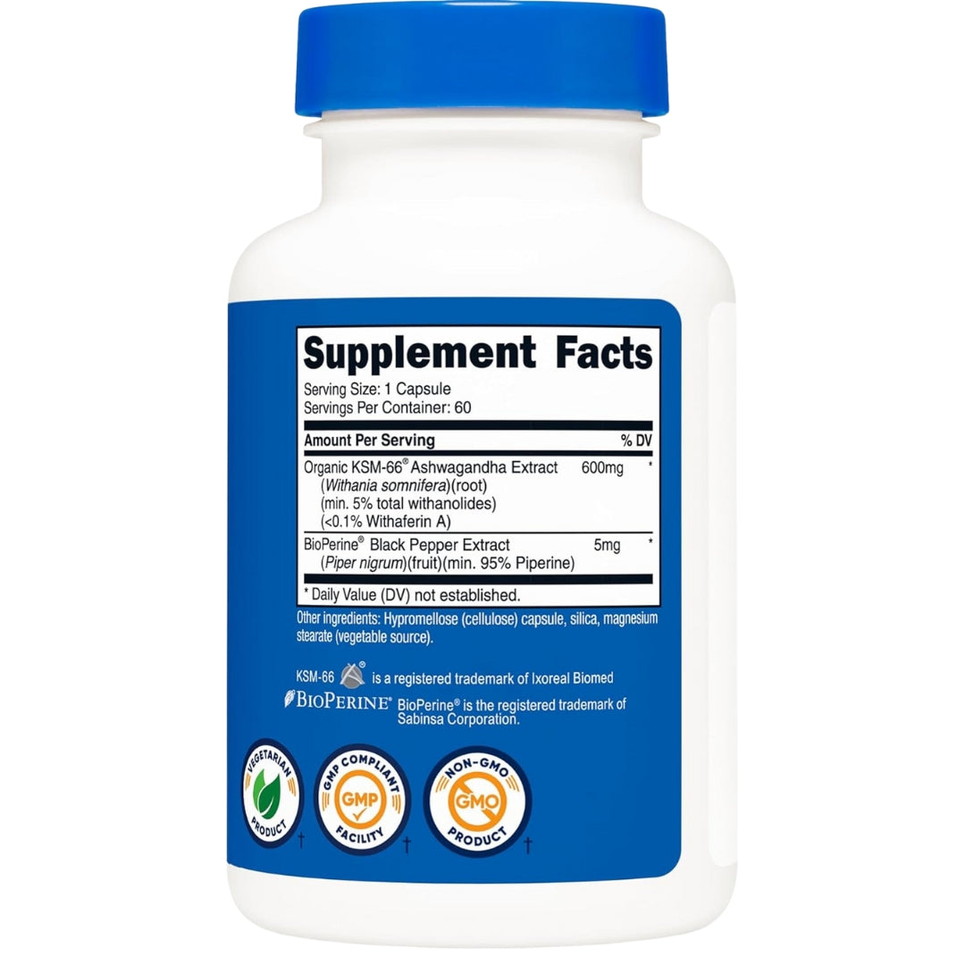 Extracto Raíz Ashwagandha 600 Mg 60 Capsulas Nutricost