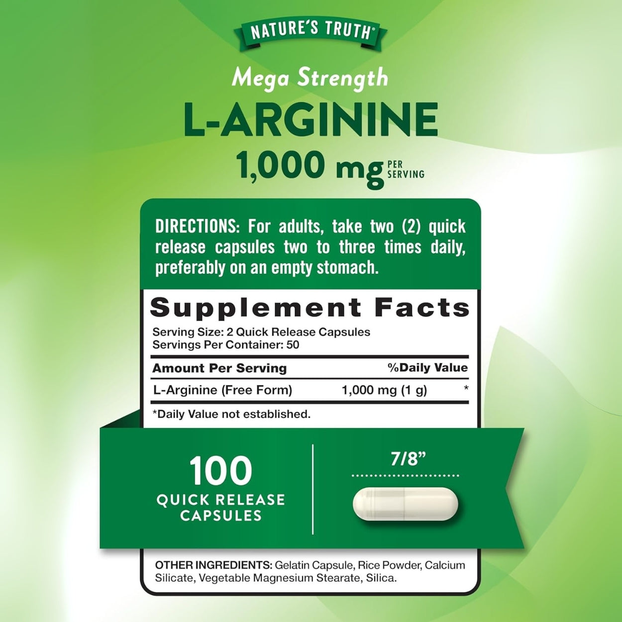 L Arginina 1000 Mg 100 Capsulas Natures Truth