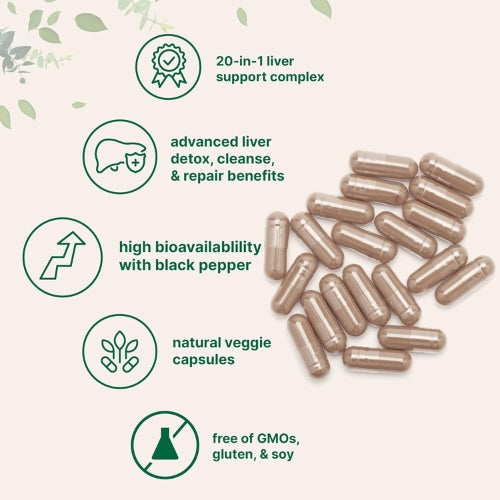 Liver Detox Cardo Mariano Diente de Leon Nad Nac Ala Tudca Glutation Berberina 20 en 1 240 Capsulas Microingredients