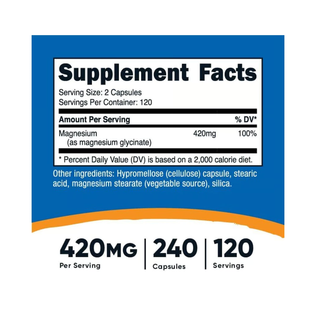 Magnesium Glycinate 420 Mg 240 Capsulas Nutricost