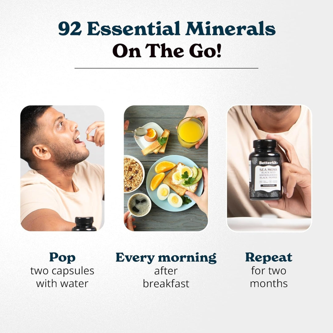 Musgo Marino Irlandés Con Aceite De Semilla Negra Ashwagandha y Pimienta Negra 60 Capsulas BetterAlt