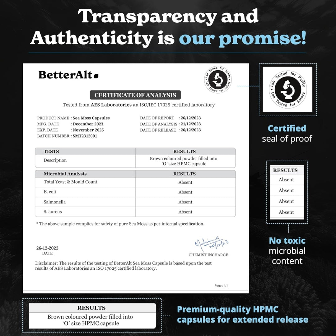 Musgo Marino Irlandés Con Aceite De Semilla Negra Ashwagandha y Pimienta Negra 60 Capsulas BetterAlt