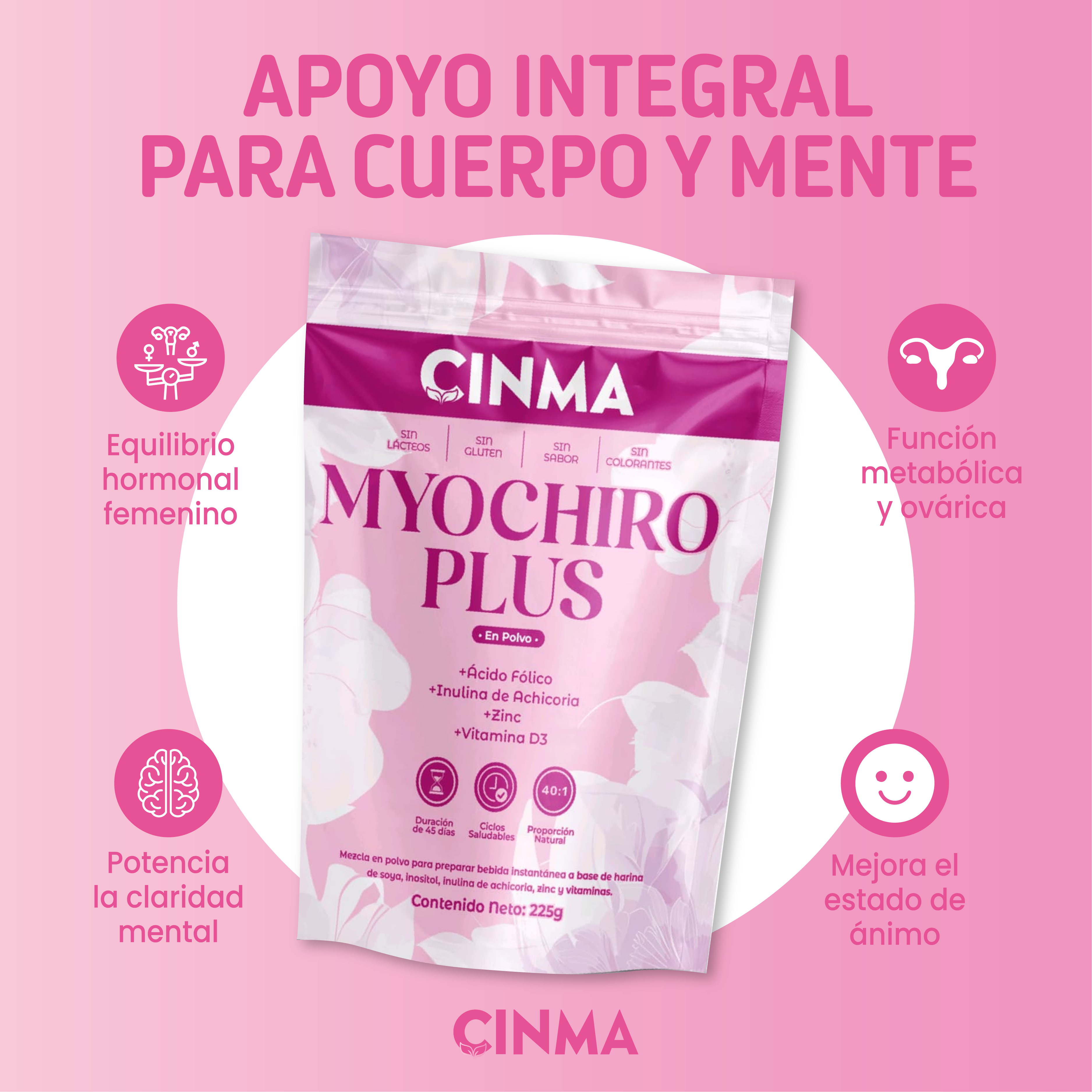 Inositol Myochiro Plus Con Acido Folico + Vitamina D3 + Zinc (225 g c/u)