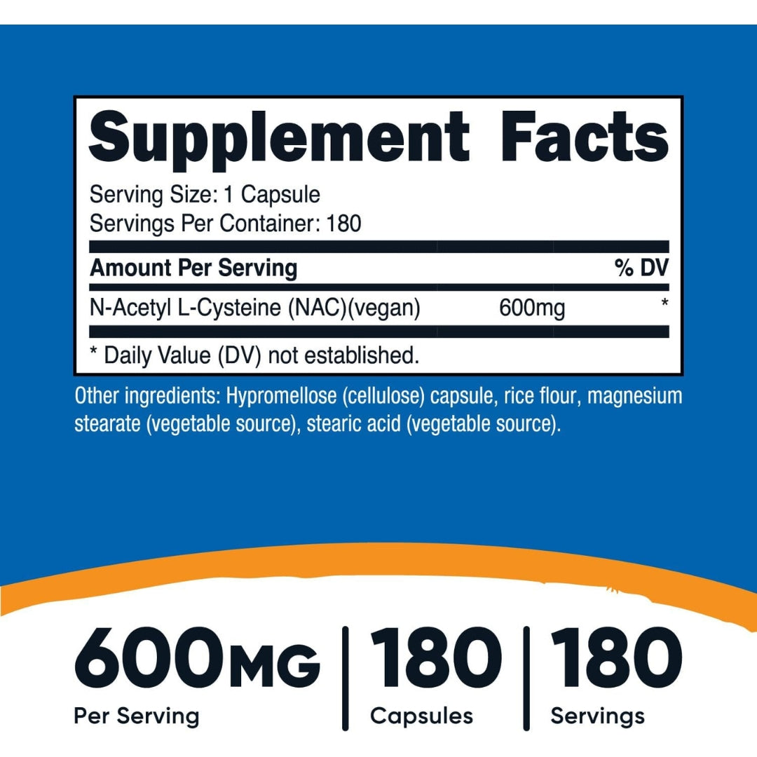 Nac 600 Mg 180 Capsulas Nutricost