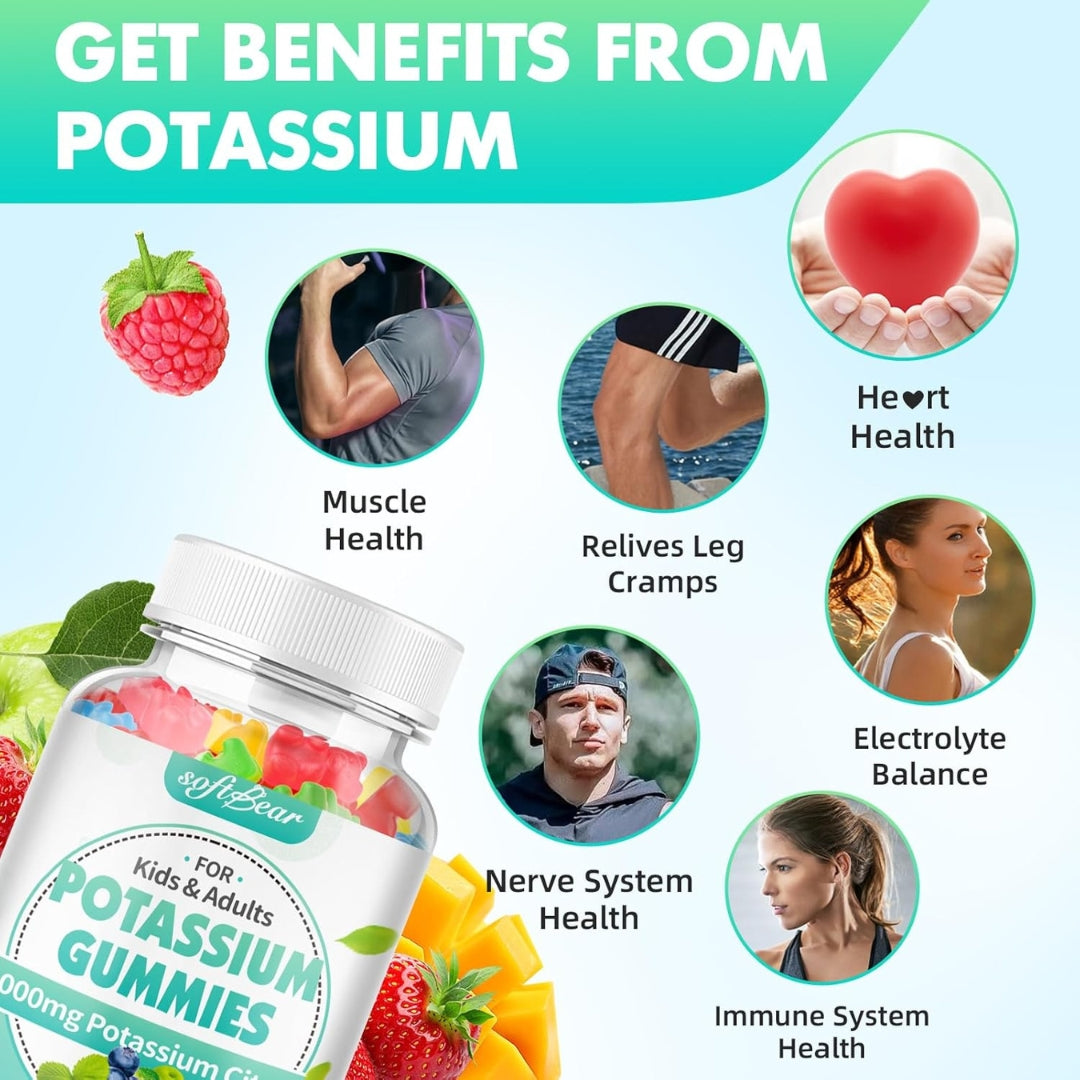 Potasio Gummies 1000 Mg Sin Azucar 60 Gomitas Softbear