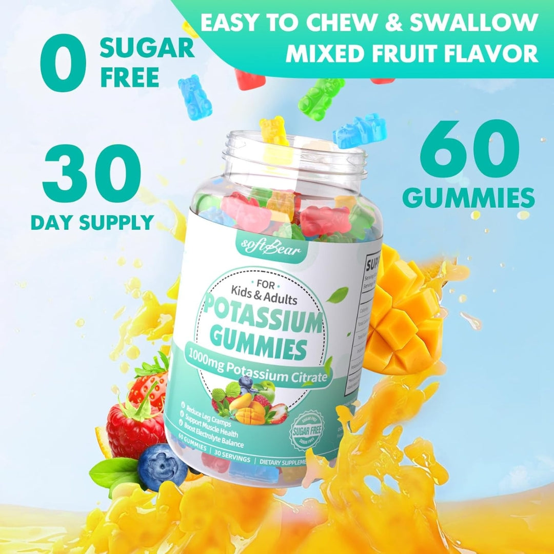 Potasio Gummies 1000 Mg Sin Azucar 60 Gomitas Softbear
