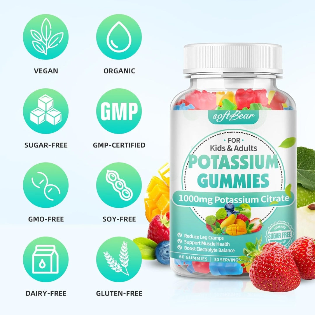 Potasio Gummies 1000 Mg Sin Azucar 60 Gomitas Softbear
