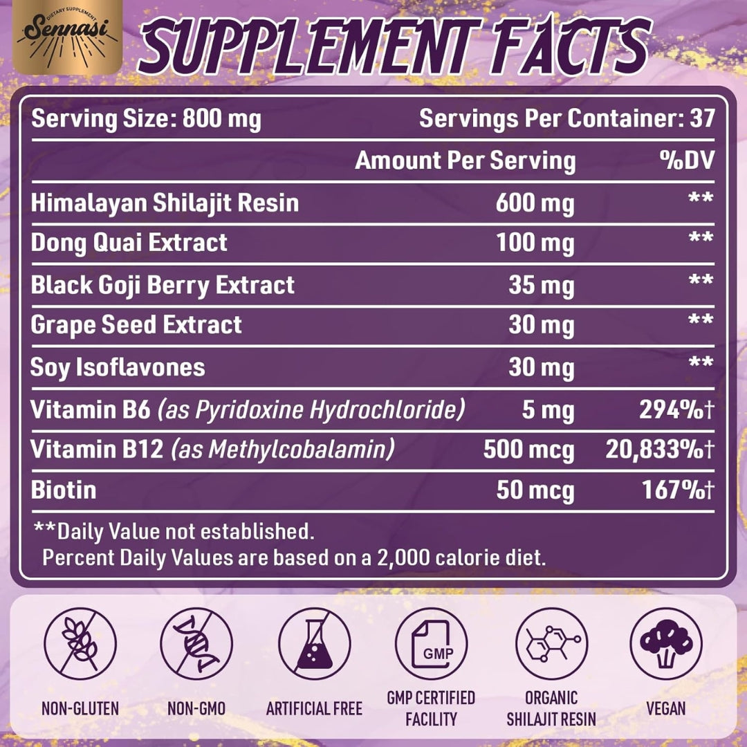 Resina Shilajit 8en1 800 Mg Para Mujer 30Gr Sennasi