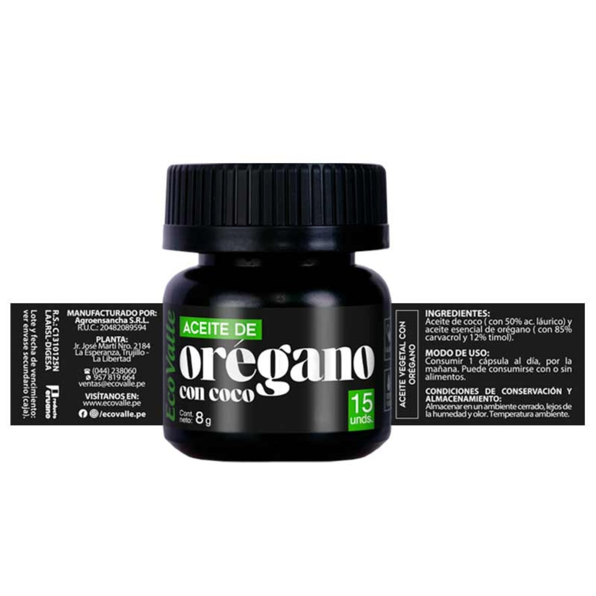 Aceite de Oregano con Coco 15 Capsulas Eco Valle