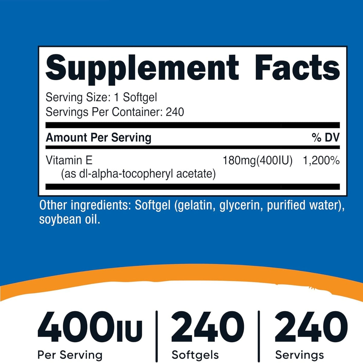 Vitamina E 400 IU 240 Capsulas Nutricost