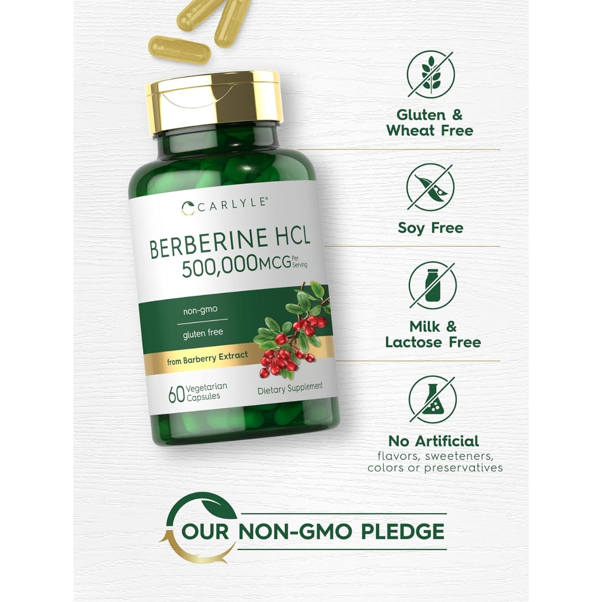 Berberina Hcl 500000 Mcg 60 Capsulas Carlyle