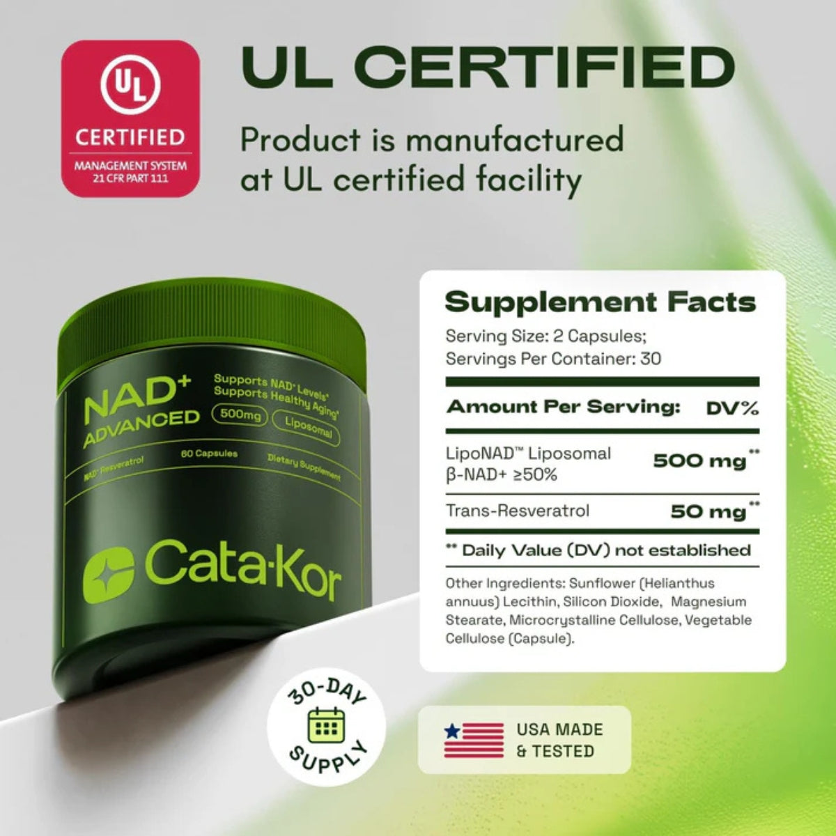 Nad Con Resveratrol Liposomal 500 Mg 60 Capsulas Catakor