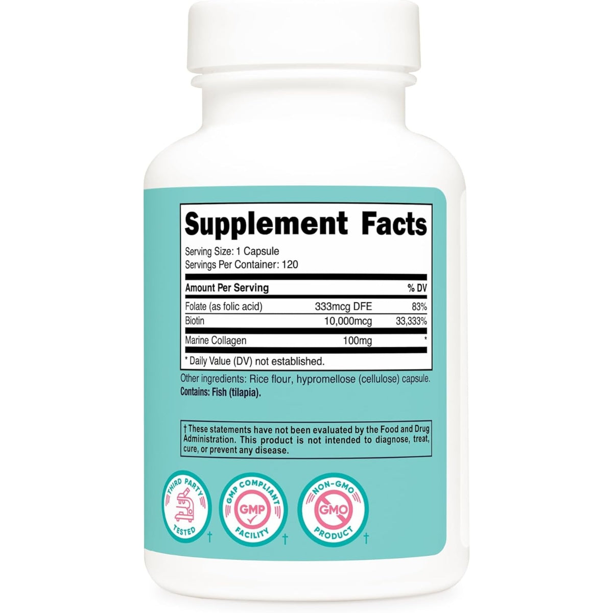 Biotina Con Folato Y Colageno Marino 10000 Mcg Nutricost Women