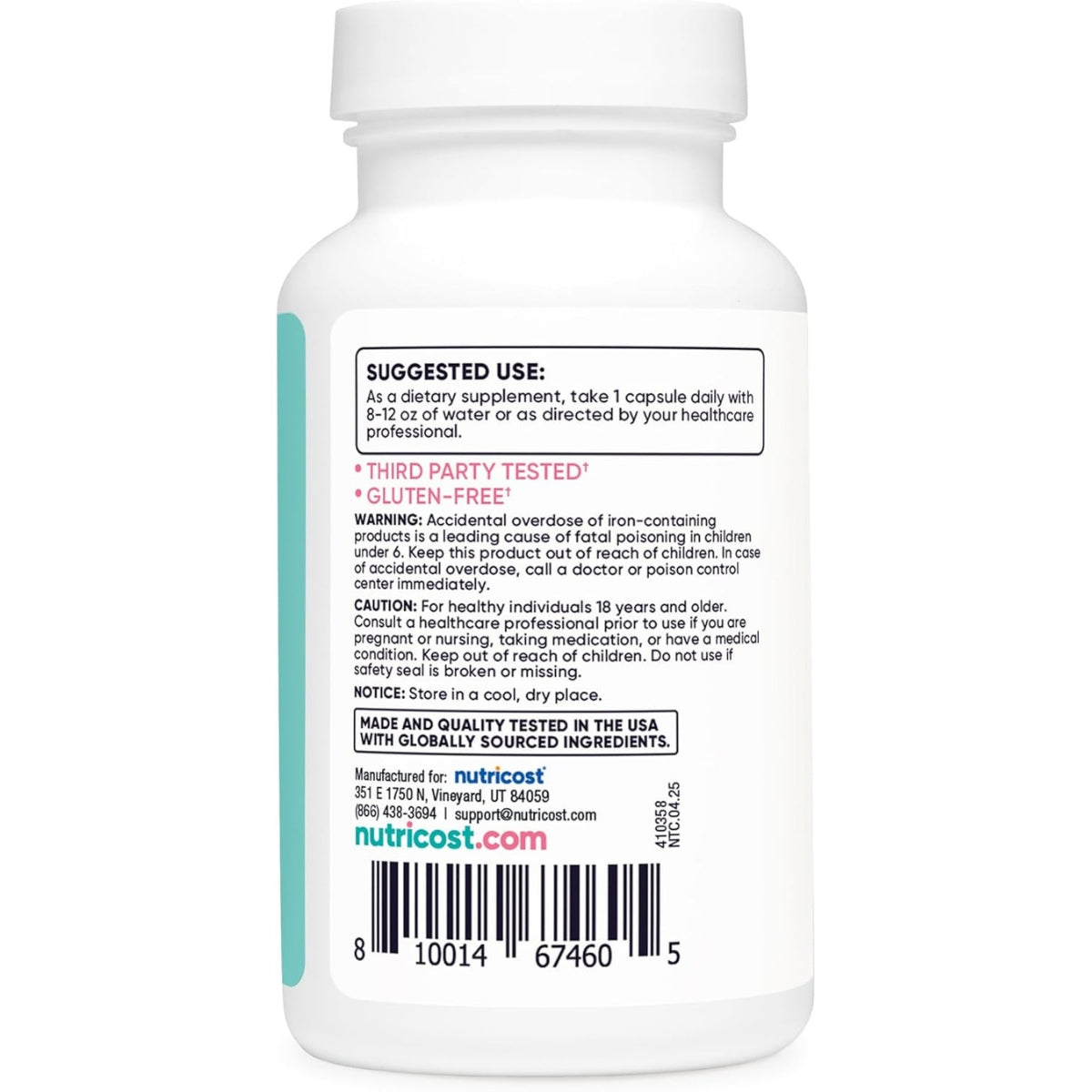 Hierro Con Vitamina C Folate Y Vitamina B12 65 Mg 180 Capsulas Nutricost Women