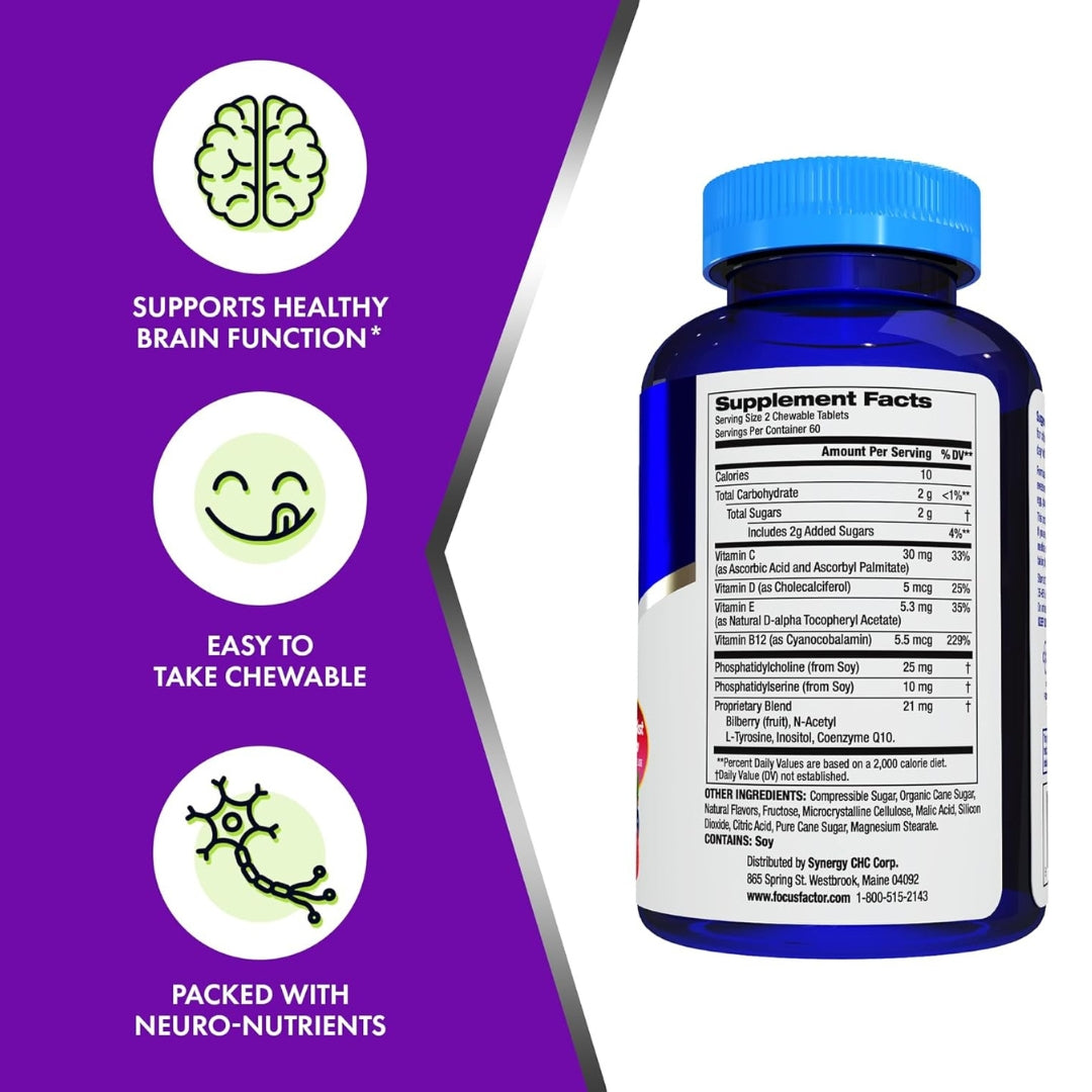 Suplemento Para La Concentración De Niños Extra 120 Tabletas Masticables Focus Factor