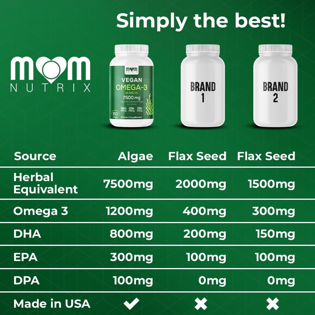 Vegan Omega 3 Algae Oil 7500 Mg 150 Softgels Mom Nutrix