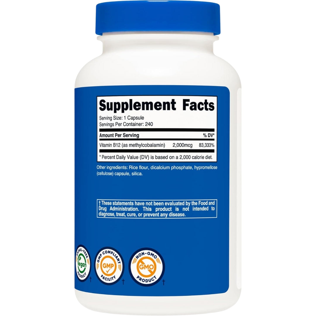 Vitamin B12 Methylcobalamin 2000 Mcg 240 Capsulas Nutricost
