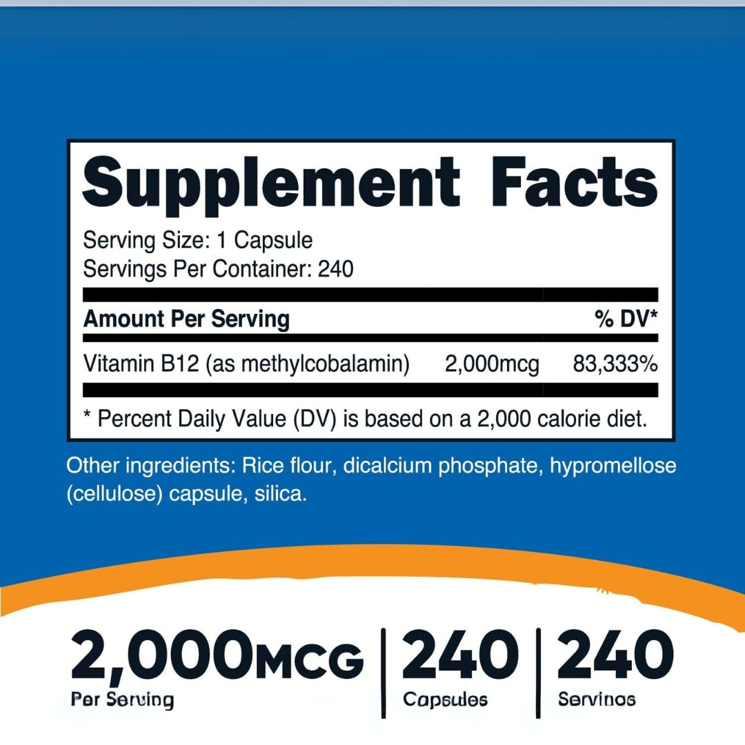 Vitamin B12 Methylcobalamin 2000 Mcg 240 Capsulas Nutricost